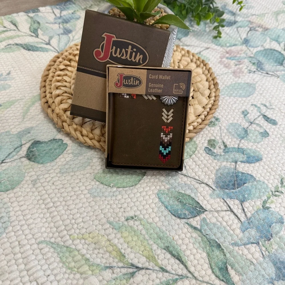 Justin Boots Multicolor Embroidered Leather Card Wallet